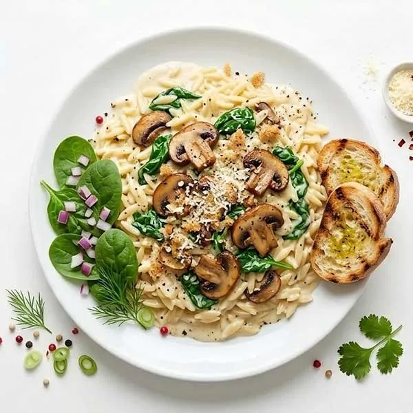 Creamy Mushroom & Spinach Alfredo Orzo